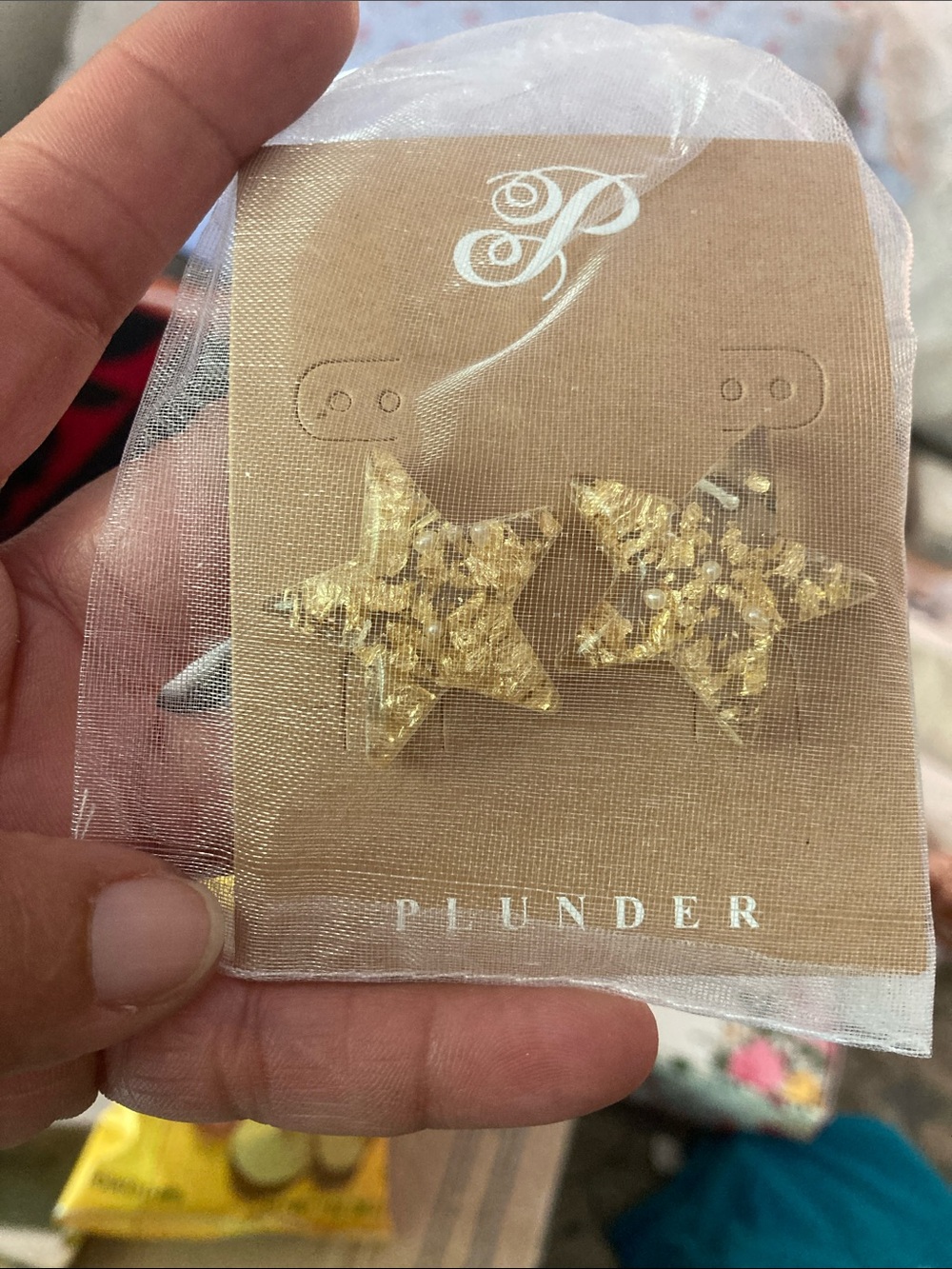 Plunder Kids Gold Glitter Star Stud Earrings